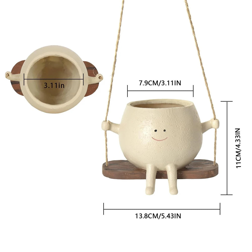 Flower Pot Wall Planter Swing Face Planter Pot Resin Smiling Face Planter Creative Wall Hanging Head Planter Garden Accessories