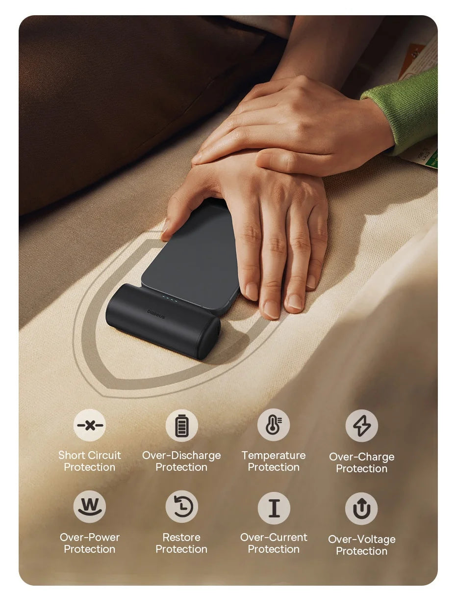 Baseus Mini Power Bank 20W 5000mAh Type C Fast Charging External Battery PowerBank for iPhone 15 Pro Max Samsung Xiaomi
