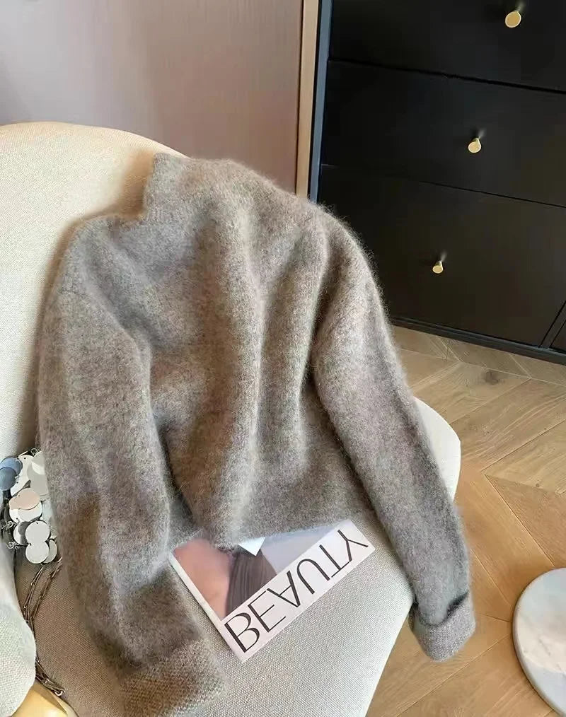 Women's Grey Cardigan Sweater Harajuku Korean Y2k Long Sleeves O-Neck Cashmere Sweaters Jumper Vintage 2000s Clothes Autumn 2024