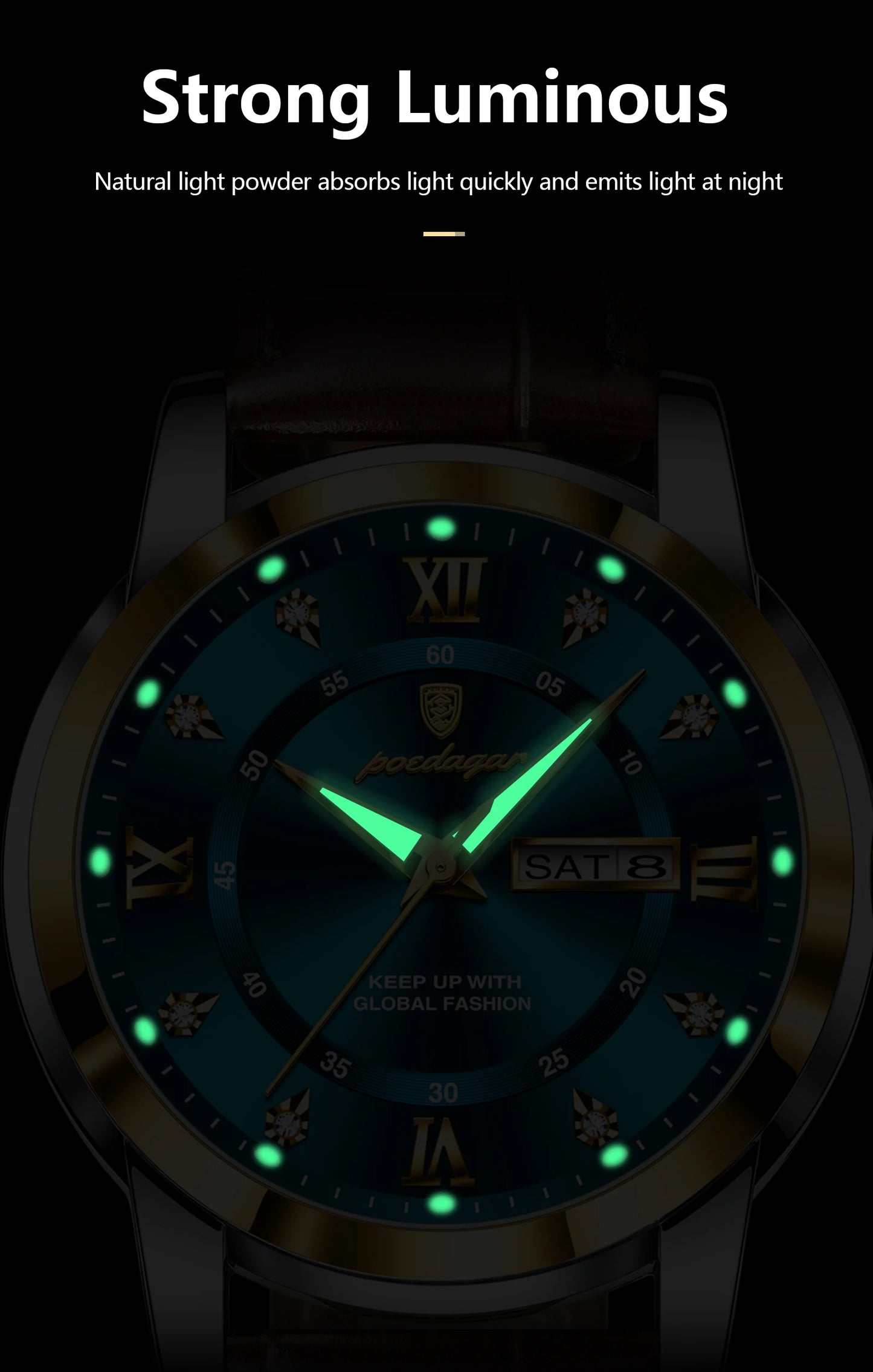 POEDAGAR Luxury Man Wristwatch Waterproof Luminous Date Week Leather Watch For Men Sports Quartz Men's Watches Male Clock Reloj