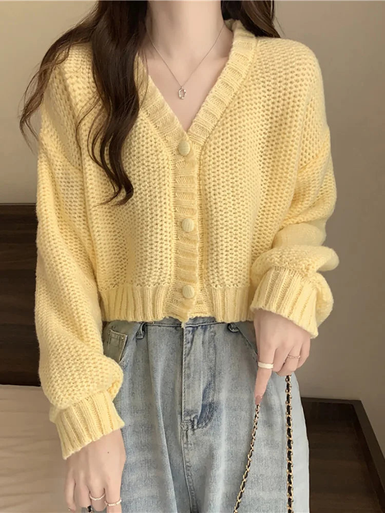 EVNISI Women Slim Sweater Cardigan V-Neck Button Up Casual Solid Knitting Sweater Coat Sweet For Women Cardigan Coat Autumn 2023
