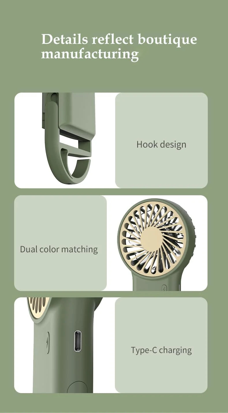 Portable Mini Fan With Carabiner,USB Rechargeable Silent Foldable Table Fan, Handheld Pocket Fan For Home Office Travel