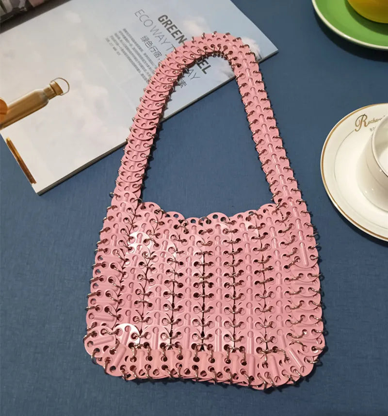 luxury Women Bags Designer Metal Sequins Chain Woven Bag Hollow Evening Bags Clutch Female Travel Holiday Shoulder Bag Handbag