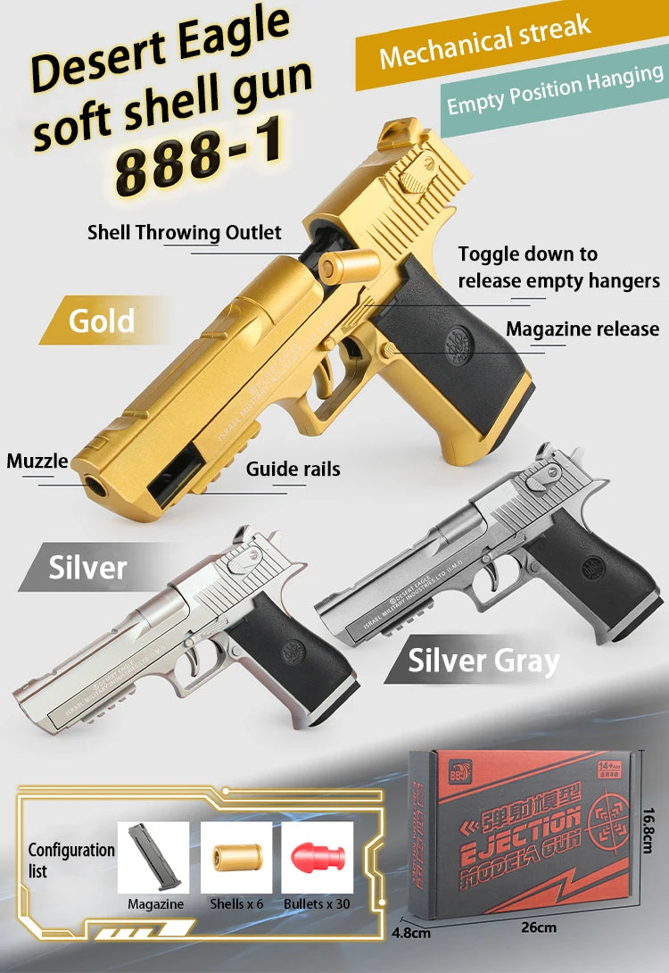 Mechanical continuous firing empty warehouse hanging toy pistol, high-quality soft bullet Desert Eagle pistol
