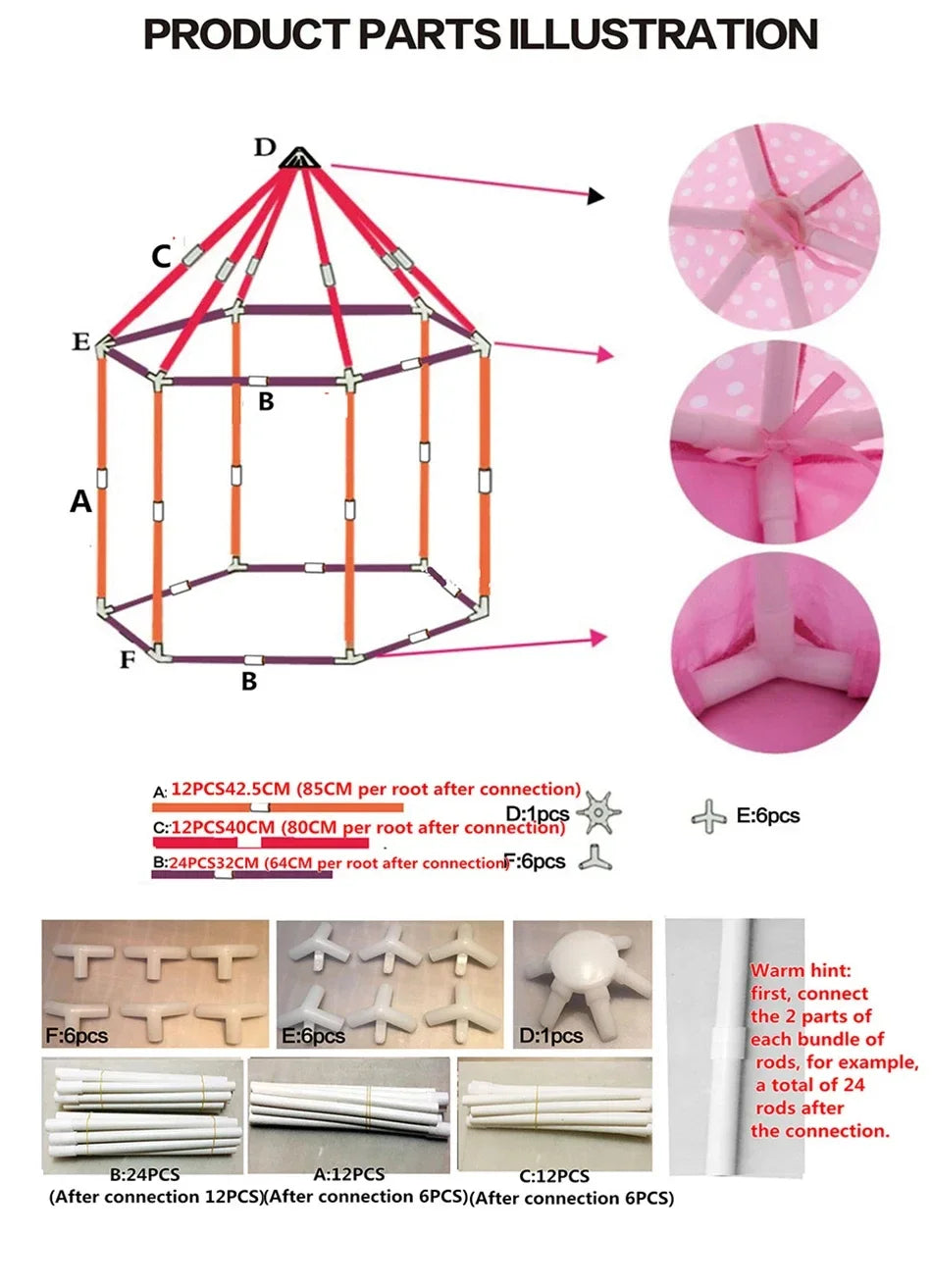 Portable Children's Tent for Kids Tent Toys for Girls Princess Castle Tipi Infantil Teepee Baby Christmas Gifts