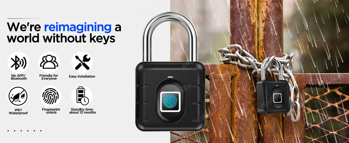 Smart Home Fingerprint Lock IP67 Waterproof Smart Lock Padlock Locker Anti-theft Security Protection Keyless Unlock for Luggage