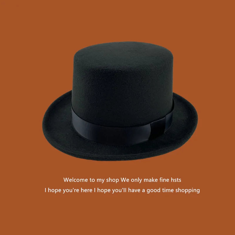 Fedoras Wool Magic high hat British black jazz top hat male court gentleman flat felt hat Webbing sombrero de copa británico
