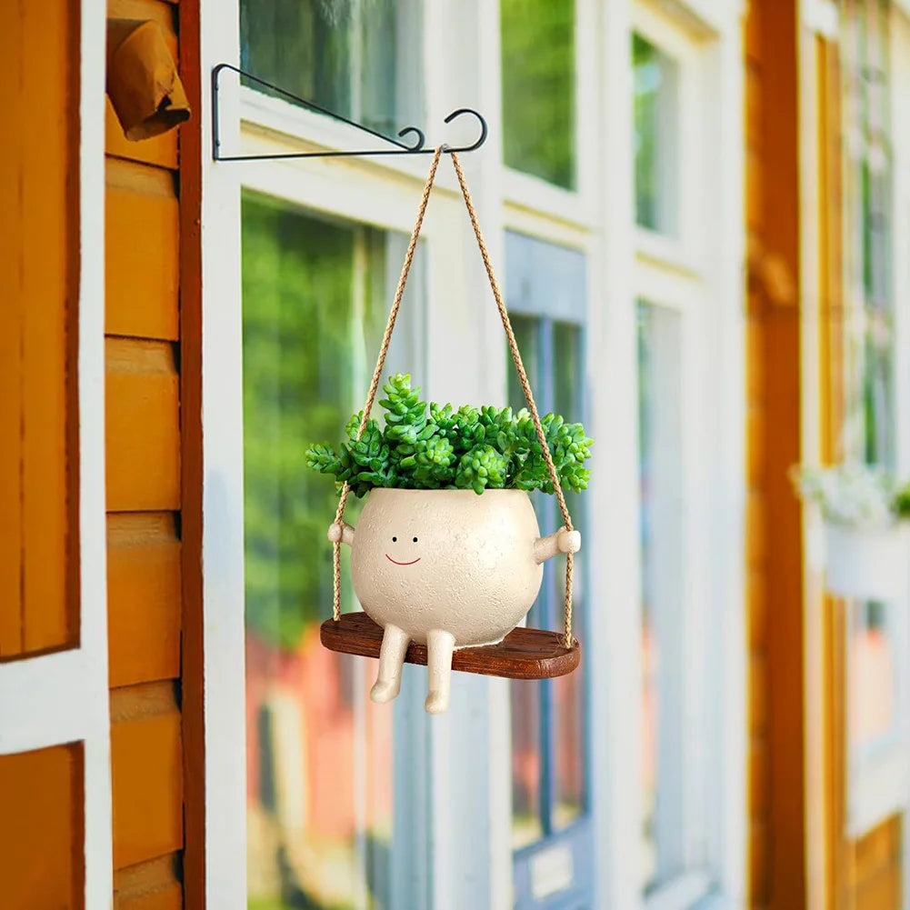 Flower Pot Wall Planter Swing Face Planter Pot Resin Smiling Face Planter Creative Wall Hanging Head Planter Garden Accessories