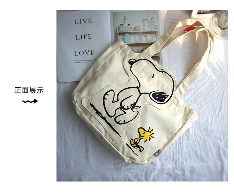 New Cartoon Fashion Snoopy Canvas Shoulder Bag Casual Cute Large Capacity Female Student Tuition Crossbody Bag