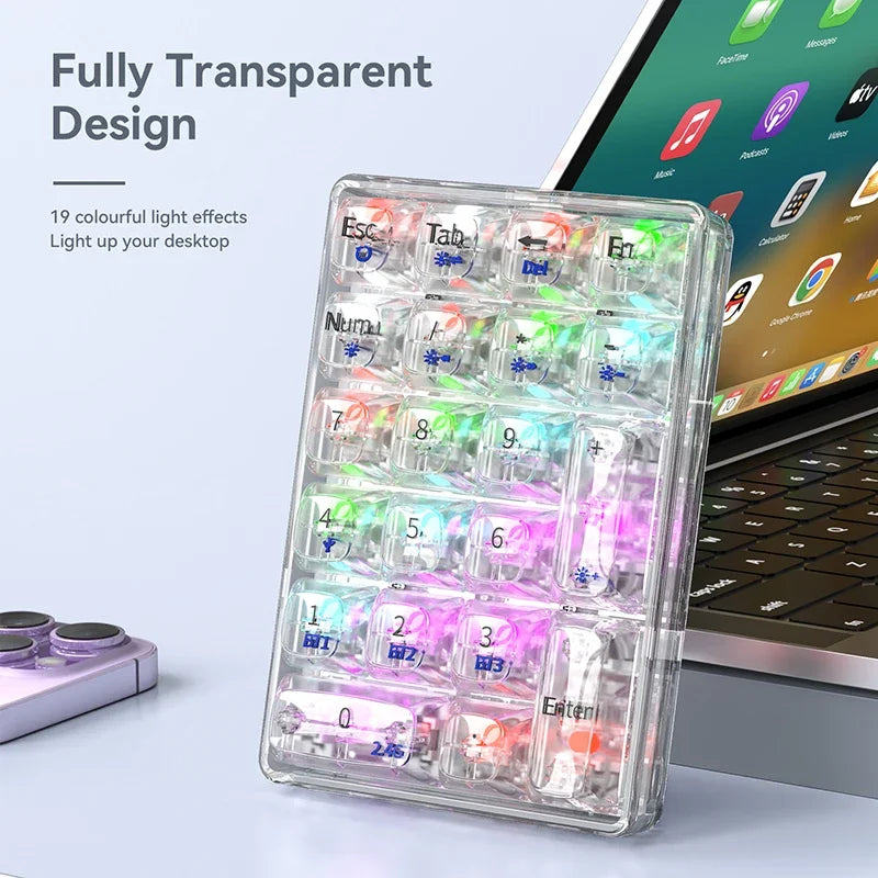 K21 21-Key Mechanical Keyboard, BT/2.4Ghz/USB-C Connection, Colourful Lighting, Full Key Hot-Swap for PC Laptops