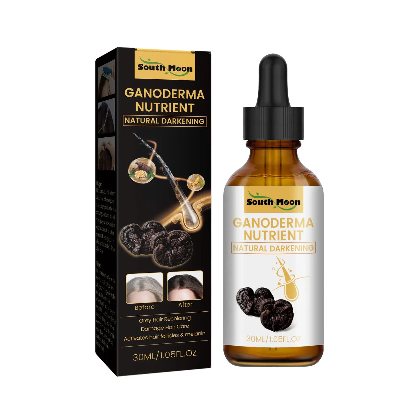 Ganoderma Hair Essential Oil Nutrient Darkening Improving Greying Reducing Damaged Prevent Loss Repairs Roots Hair Growth Serum