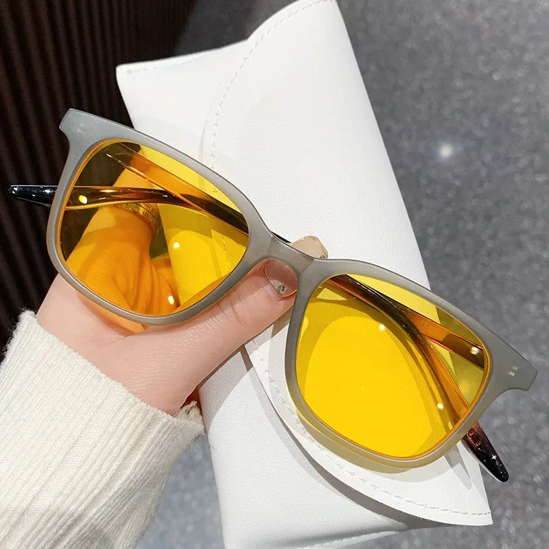 Women Trend Two-tone Sunglasses New Personality Square Frame Sunglasses Retro Yellow Men Fashion Frosted Small Frame Glasses