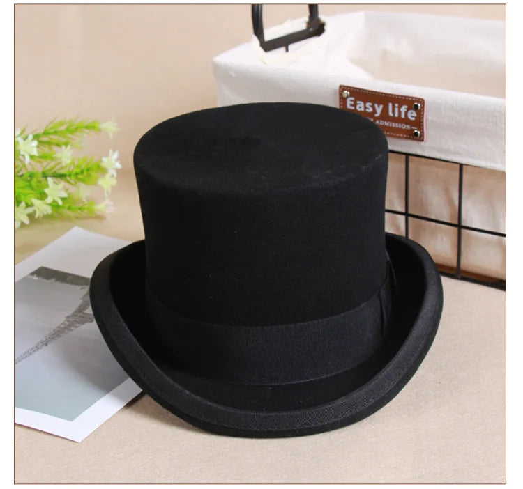 Fedoras Wool Magic high hat British black jazz top hat male court gentleman flat felt hat Webbing sombrero de copa británico