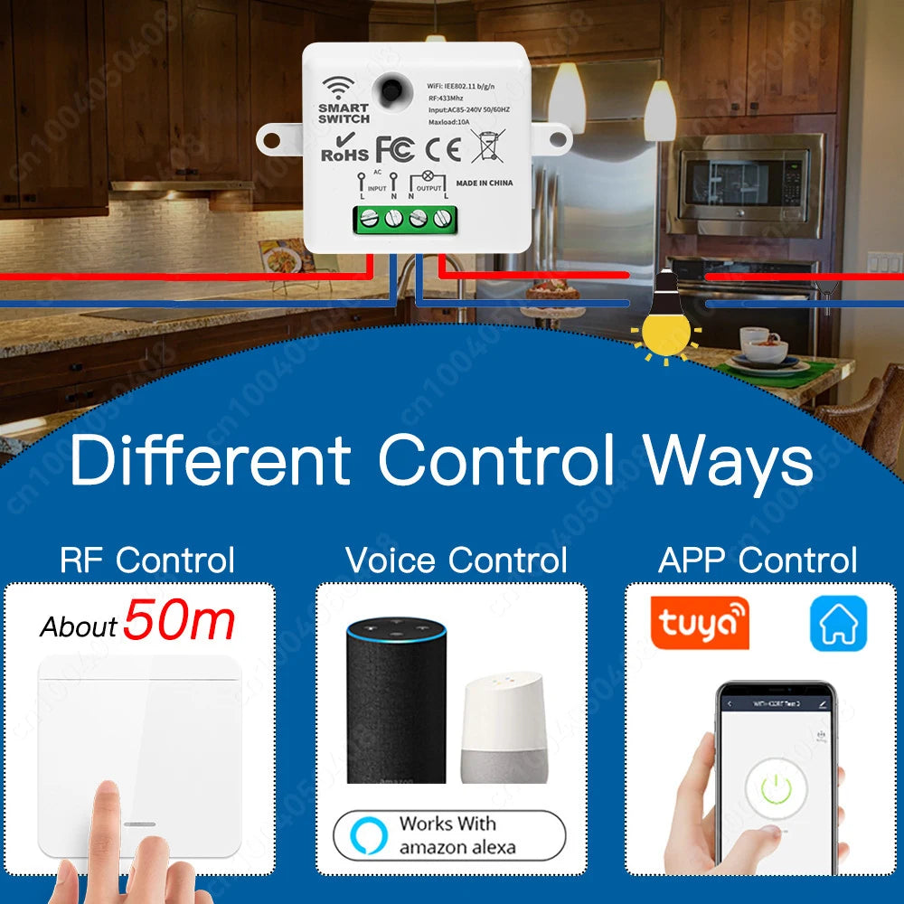 Tuya Smart Home WIFI Mini Smart Switch Rf 433Mhz Wireless Wall Switch 86 Panel Receiver Interruptor Voice Control Alexa Google