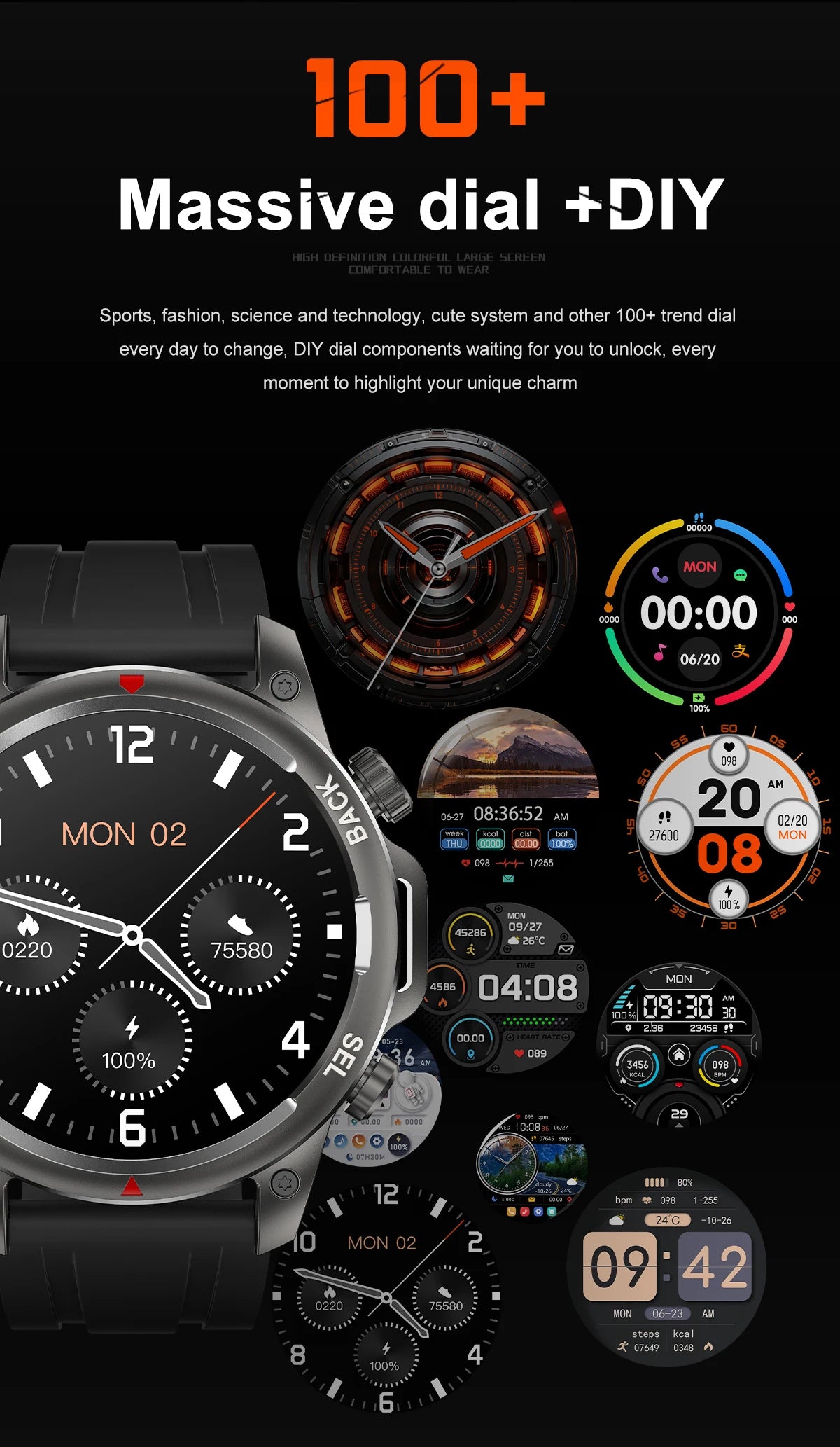 2024 New Bluetooth Calling Men's Smartwatch LED Outdoor Fitness Health Monitoring Smart Watch 360 * 360 HD Waterproof Smartwatch