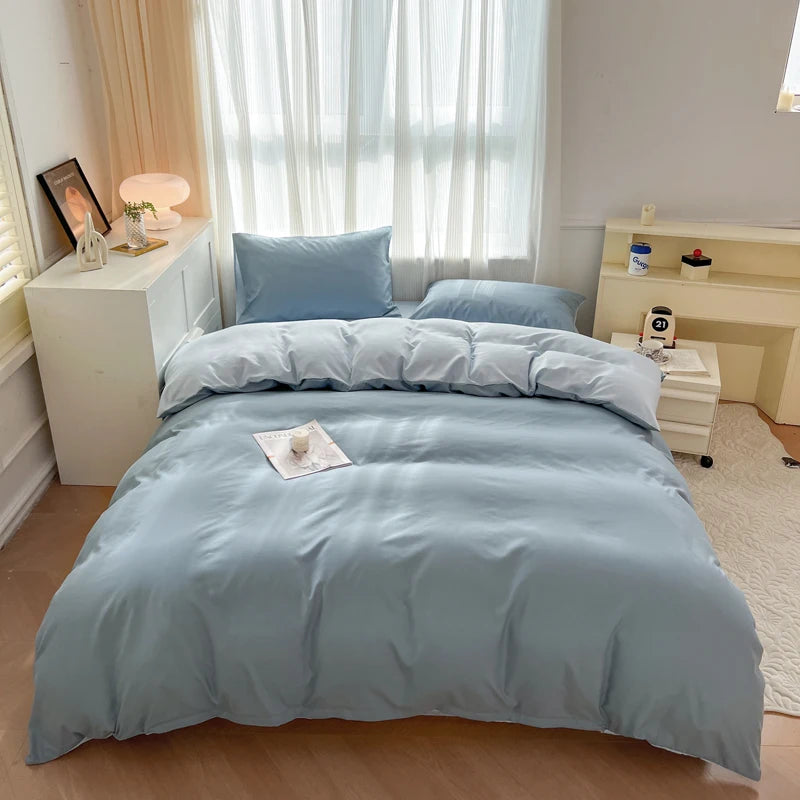 2-side Solid Color Brush Fabric Bed Set 4 Pieces Duvet Cover Pillowcase Bedding Set Bed Sheet Quilt Cover Single Queen King Size