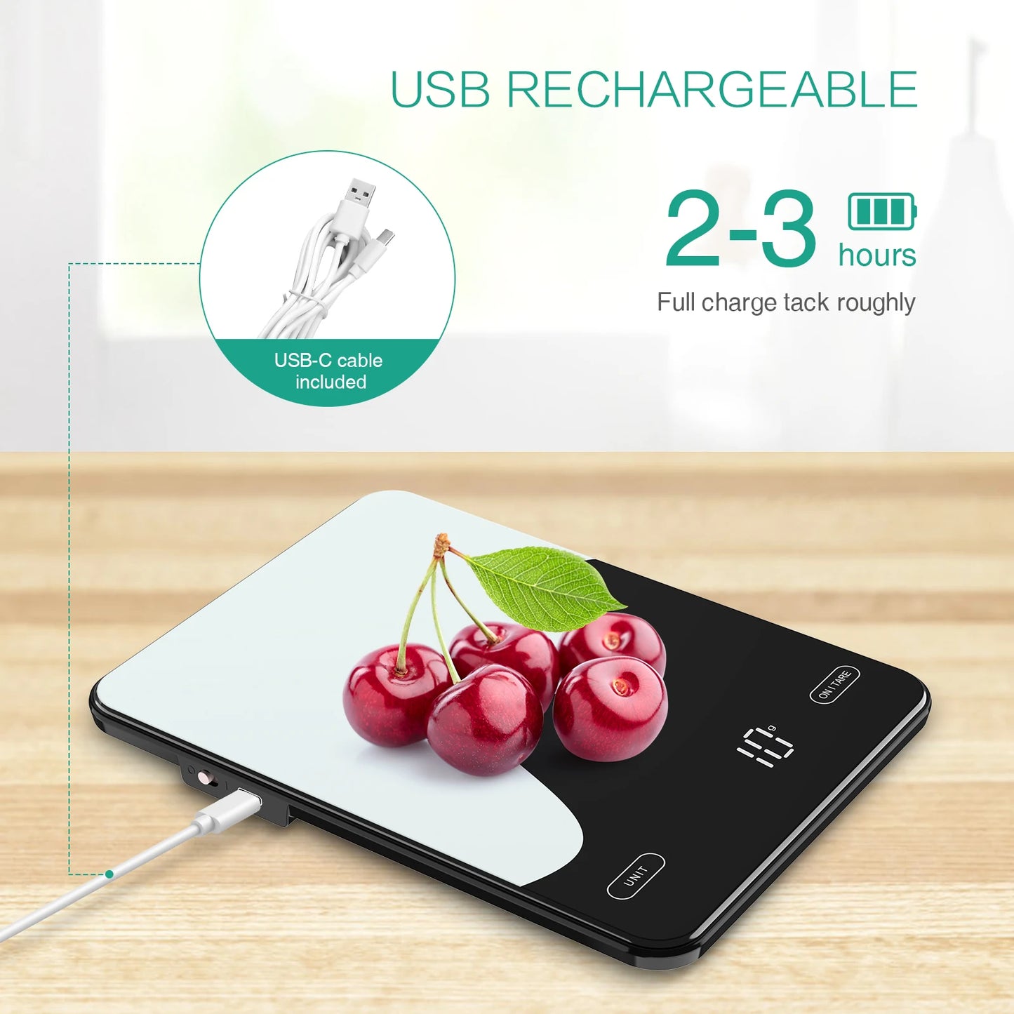Digital Food Scale 10kg/1g Kitchen Scales with Nutrition Calculator APP Rechargeable Gram Scale for Weight Loss Baking Scale