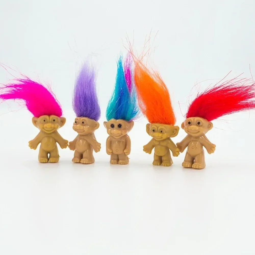 5Pcs Mini Troll Dolls Anime Action Figure Colorful Hair Family Members Models Collection Kids Toys for Children Gift Nostalgic