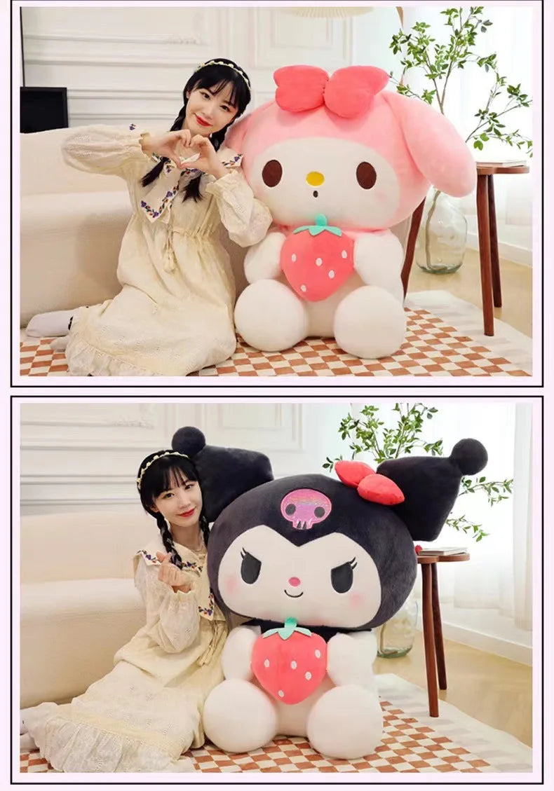 22/35cm Sanrio Strawberry Kuromi Pillow Plush Toy Girls Soft Stuffed Animal Toys Strawberry Melody Doll Gift