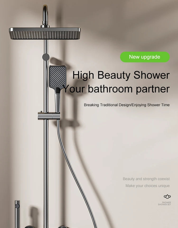 Bathroom Shower Full Set Gray Digital Display Shower System Set Piano Button With Ambient Light Faucets Shower Head