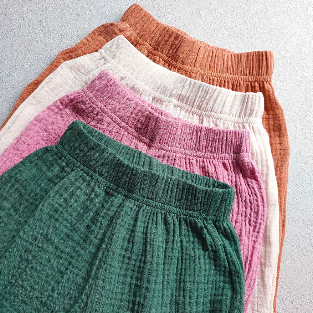 Children's Clothing Girls Cotton Ruffled Flared Pants Summer Solid Color Casual Shorts Kids Baby Girls Loose Ankle-Length Pants