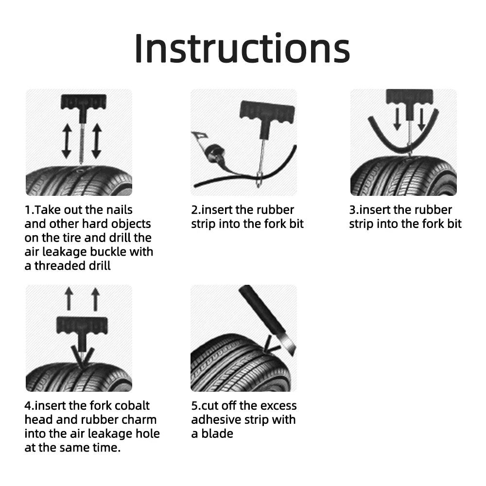 Car Motorcycle Tire Repair Tool Tire Repair Kit Studding Set Auto Bike Tubeless Tire Tyre Puncture Plug Tools with Rubber Strip