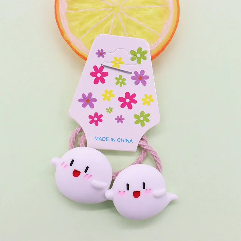 2Pcs Halloween Hair Accessories Pumpkin Bat Children's Rubber Band Elastic Hair Band Girls' Headwear Accessories Decorations