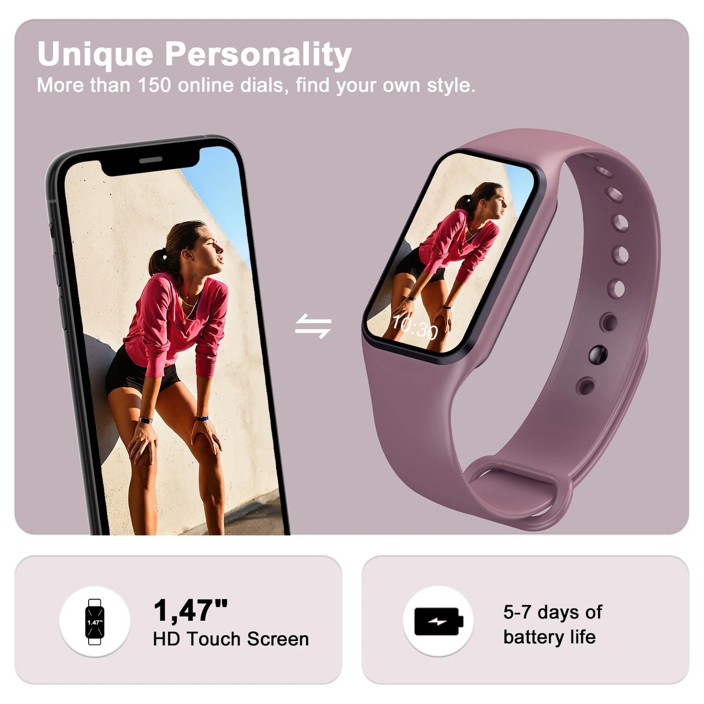 IOWODO 1.47" HD Smart Watch for Men Women Exercise Mode Smartwatch Sleep Monitor Pedometer Fitness Watch with Heart Rate SpO2