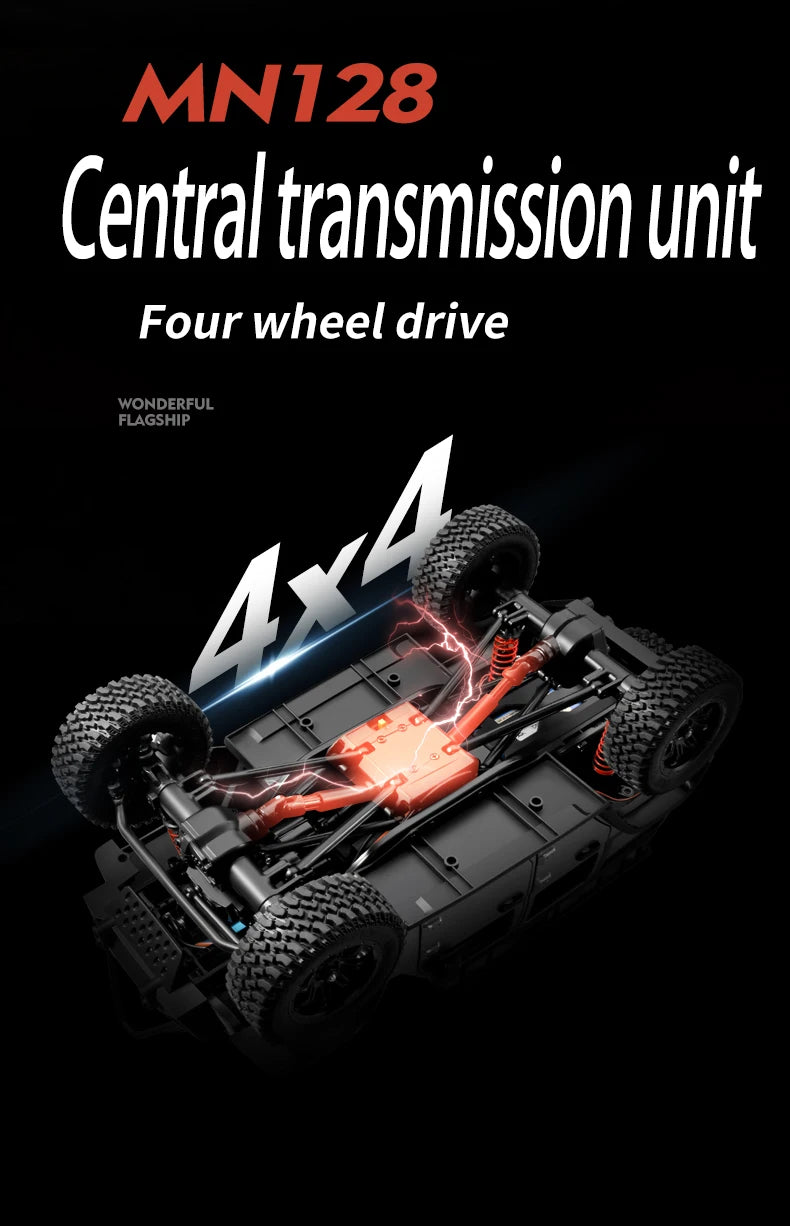RC Crawler 4x4 Car MN128 2.4G Climbing Buggy Professional with LED Light Full Scale Remote Control Cars Toys for Boys Gift