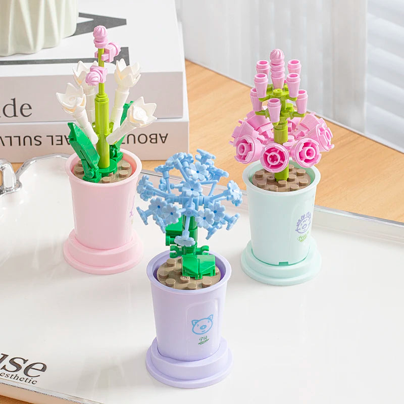 Zodiac Flower Building Block Eternal Bouquet Model Diy Home Decoration Small Particles Educational Toy Children Birthday Gift