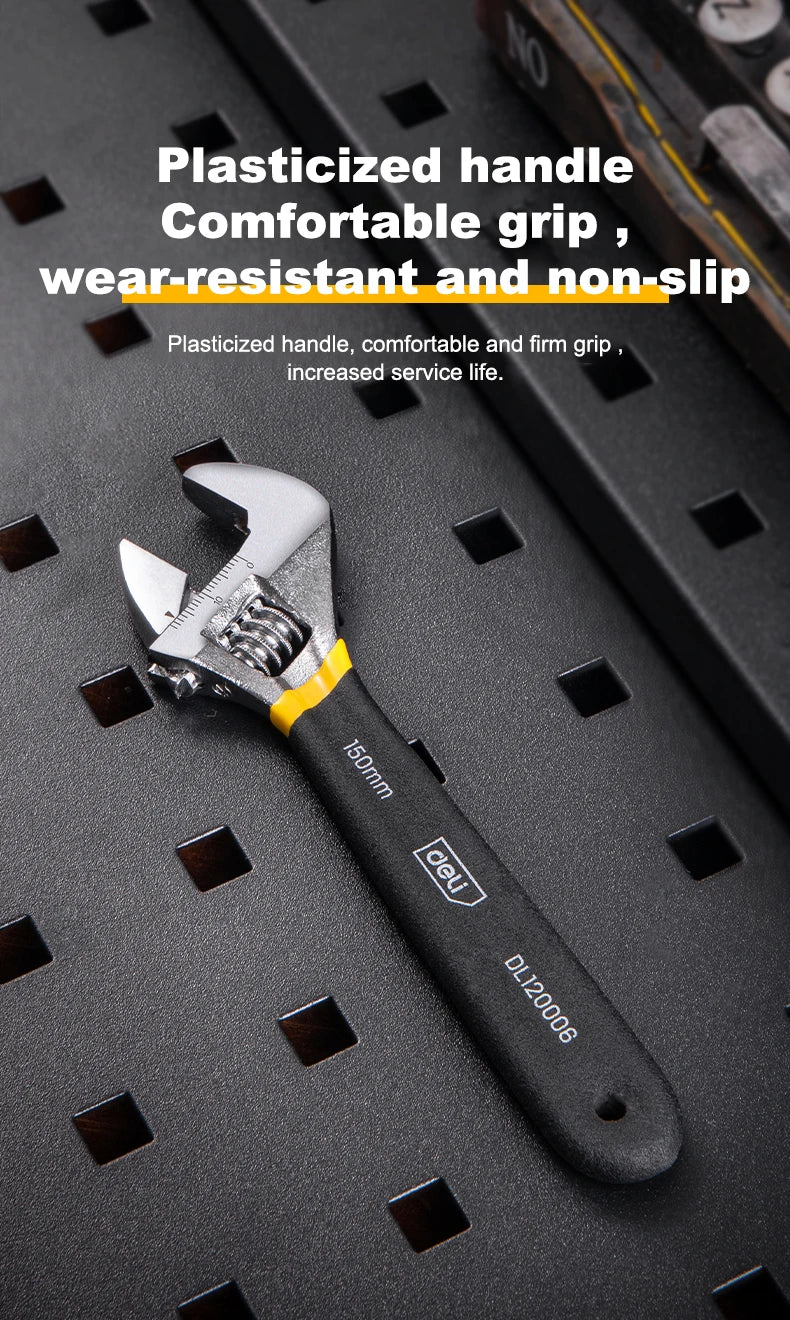 Deli Adjustable Spanner PVC Coated Handle Stainless Steel Universal Spanner Hand Tool 6 8 Inch Household Multifunctional Wrench