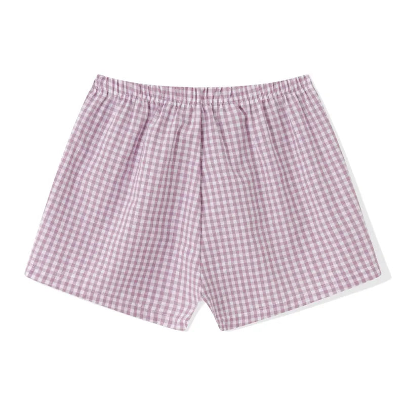 Women Vintage Summer Plaid Shorts y2k Fairy Clothes Sweet Girls Elastic Waist Slim Fit Bloomers Pants Loungewear Kawaii Shorts