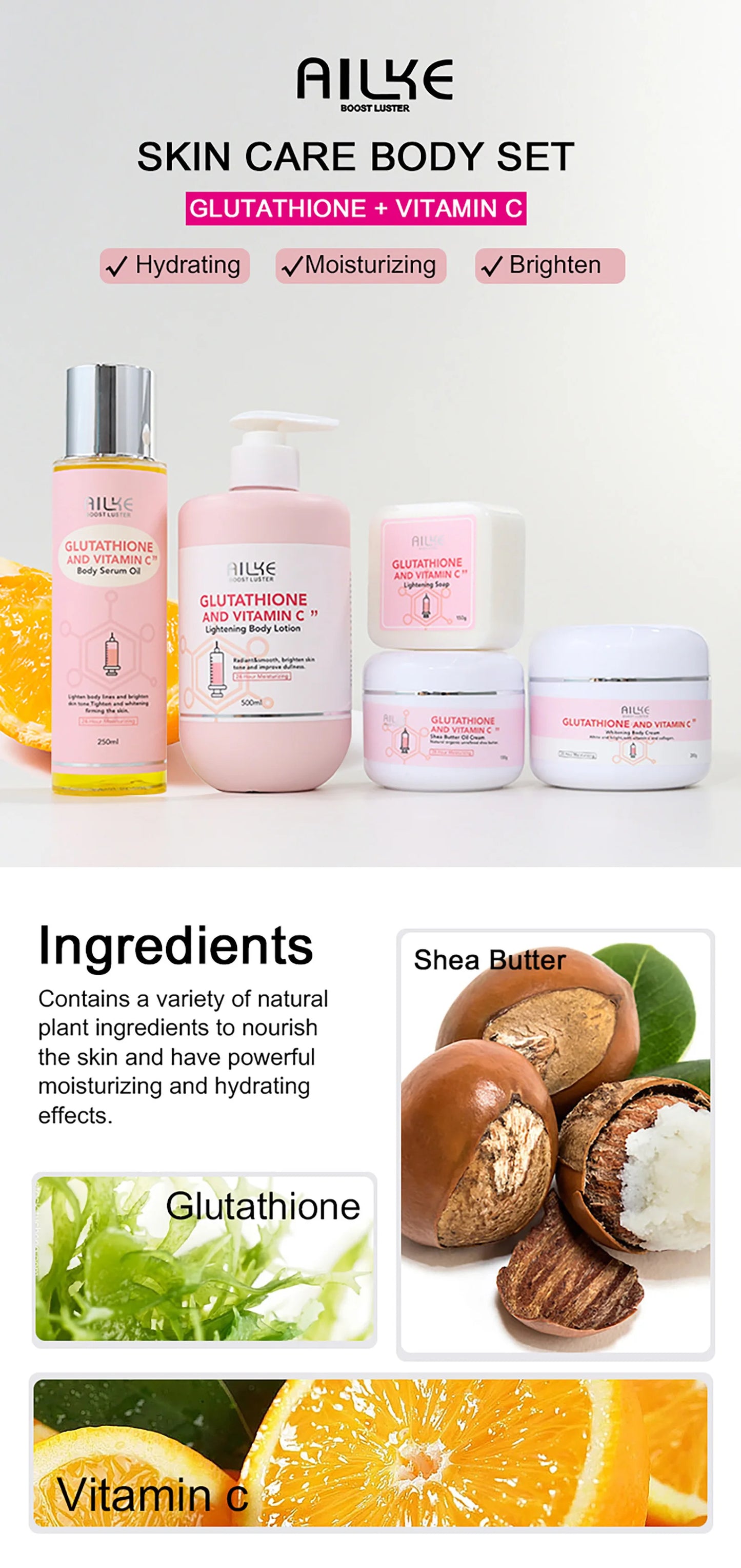 AILKE Whitening Moisturizing Korean Facial And Body Lotion Reduce Melanin Wrinkles Vitamin C Dark Spot Remover Skin Care Cream