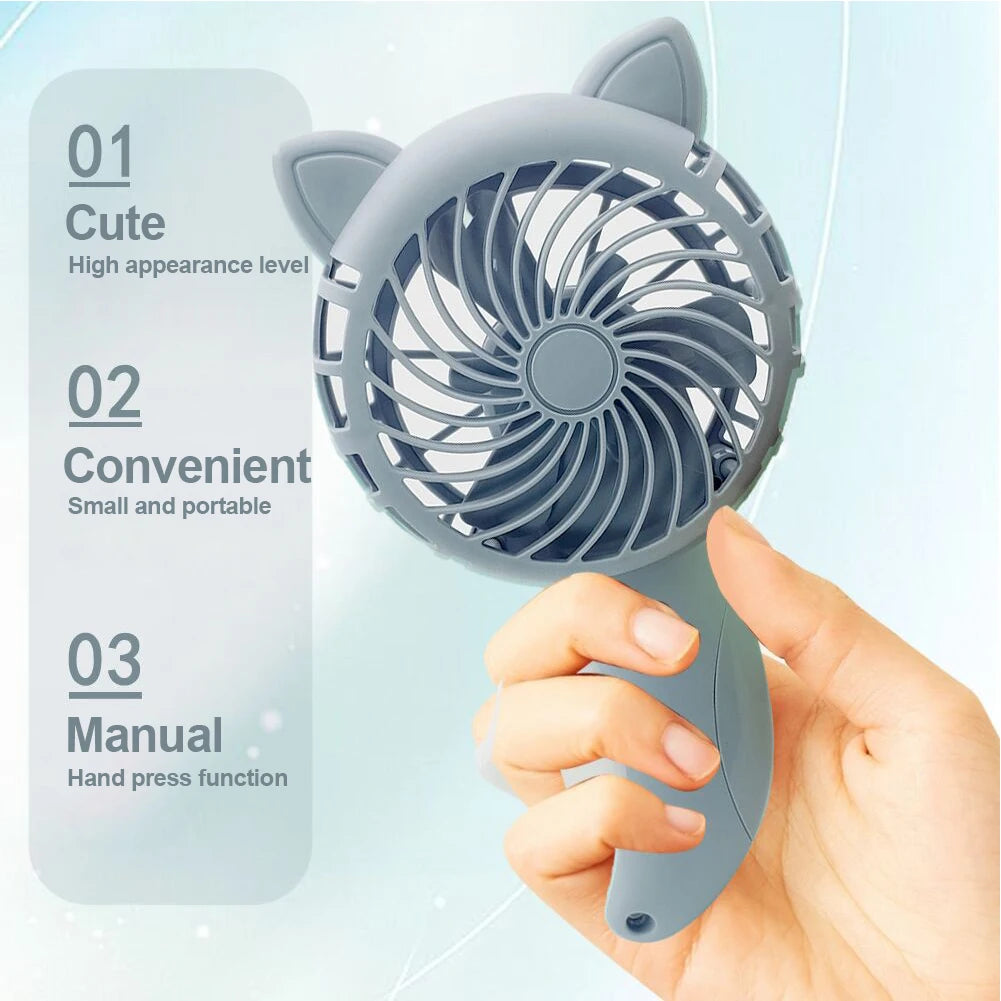 3 Colors Portable Handheld Fan Hand Pressure Fan Mini Portable Fan Without Battery Household Cute Fan Cooling Cartoon Held Fan