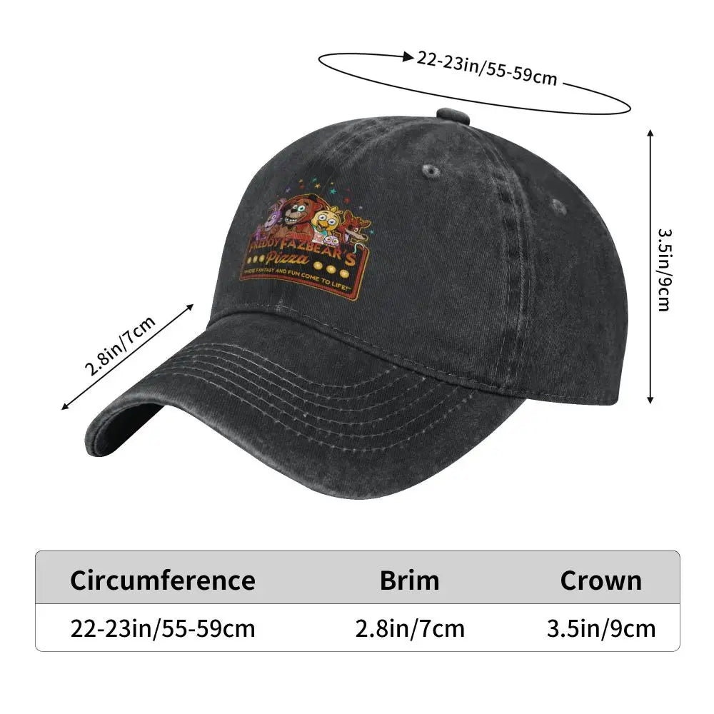 Pizza 1983 FNAF-Freddyy Five-Nights Men Women Baseball Cap Bear Gamer Halloween Distressed Cotton Hats Vintage Headwear