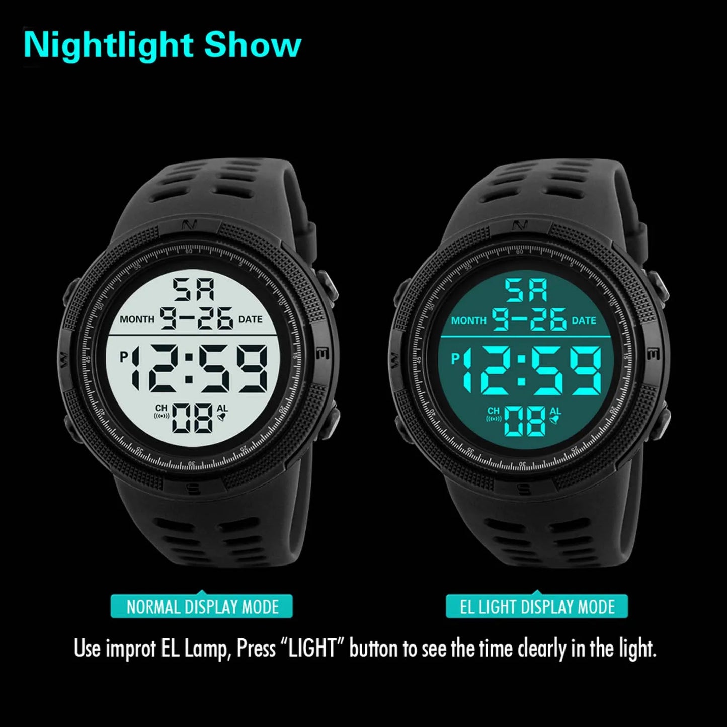 Men's Watch Sports Digital Watches for Man Big Dial Luminous Waterproof Alarm Clock Multifunction Military Electronic Wristwatch