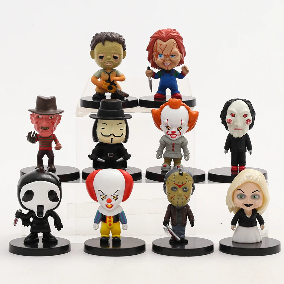 10pcs/set Horror Movie Characters V for Vendetta Chucky Freddy Jason Saw PVC Figures Toys