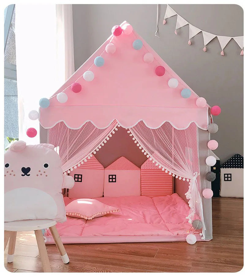 Portable Kids Tent Children's Tent Folding Tipi Baby Play House Large Girls Pink Princess Party Castle Child Room Decor Foldable