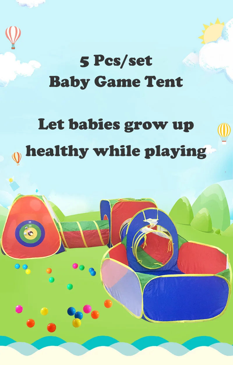 3-5 Pcs Portable Children's Camping Tent Kids Beach Tent Ocean Ball Pool Kids Tent Pop-up Tent Play House Baby Crawling Tunnel