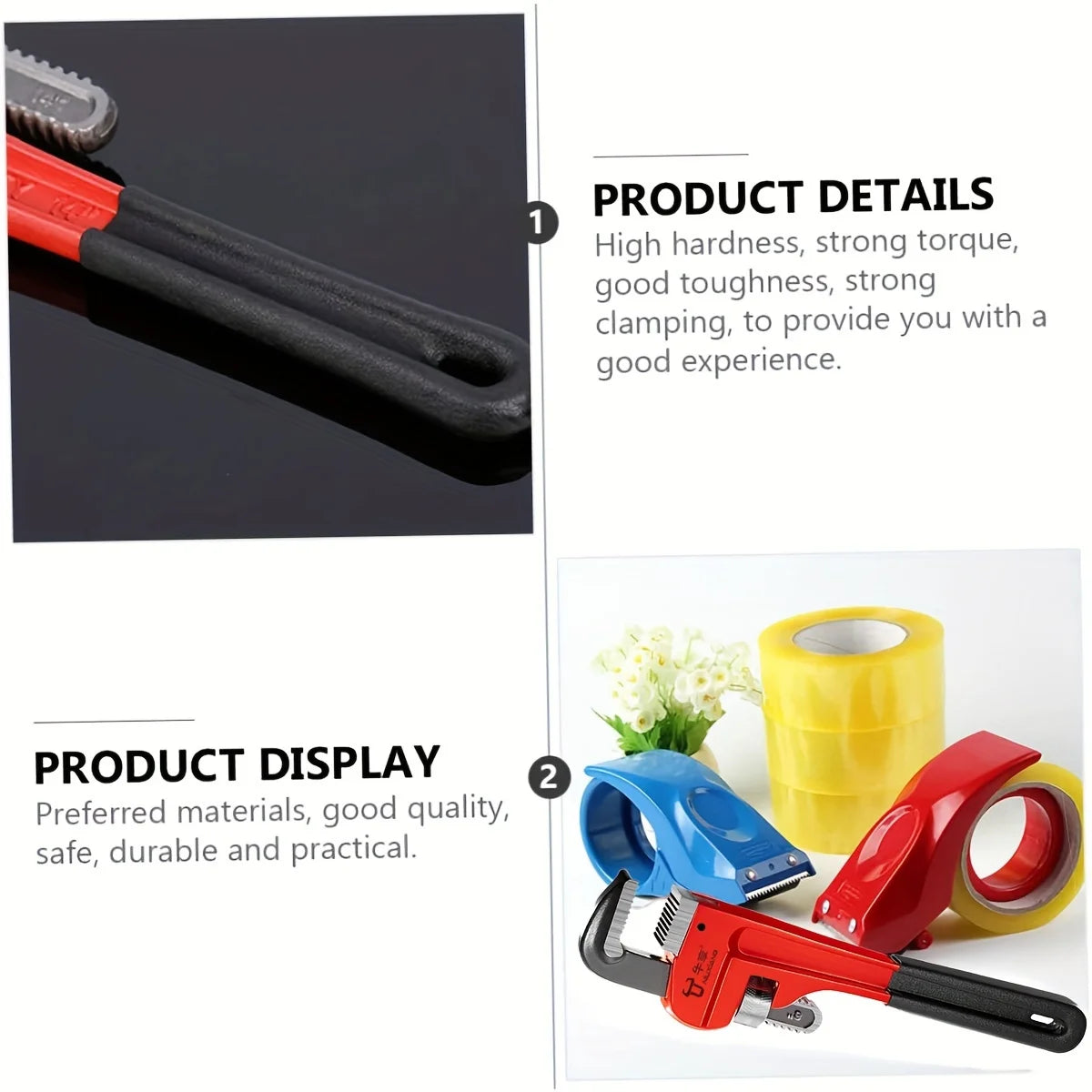 12inch / 8inch Heavy Duty Straight Pipe Wrench, Adjustable Aluminum Plumber Wrench with Floating Hook Jaw and I-Beam Handle, Red