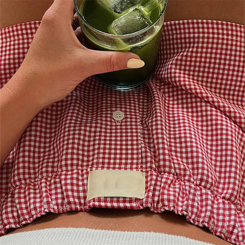 Women's Y2k Pajamas Shorts Cute Plaid Pj Short Pants Flannel Lounge Sleep Shorts Bottoms Elastic Waist Baggy Boxers Tracksuit