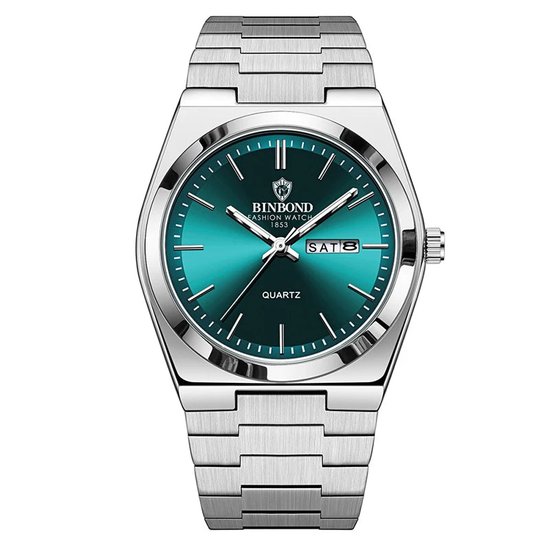 Men Watch Light Luxury Brand Stainless Steel Double Calendar Waterproof Male Business Leisure Fashion Quartz Clock Watches W004