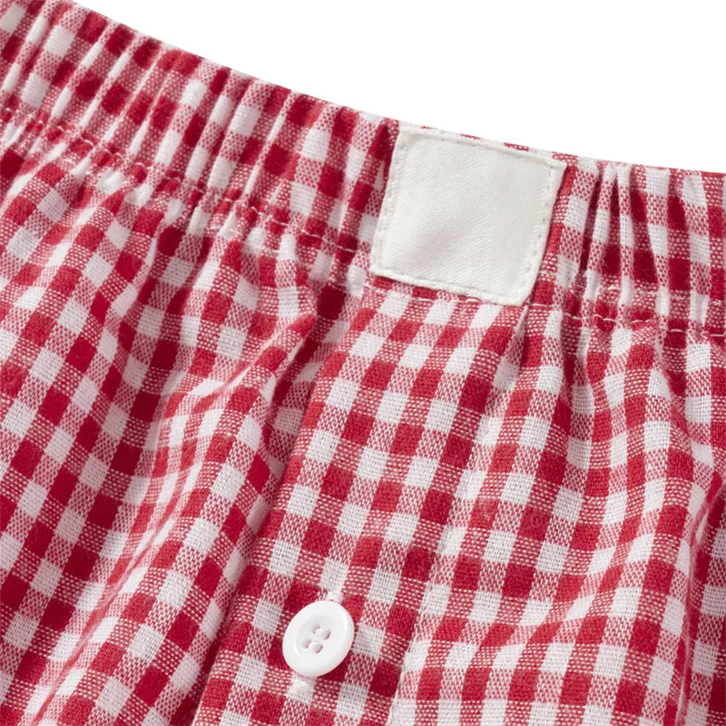Women's Y2k Pajamas Shorts Cute Plaid Pj Short Pants Flannel Lounge Sleep Shorts Bottoms Elastic Waist Baggy Boxers Tracksuit