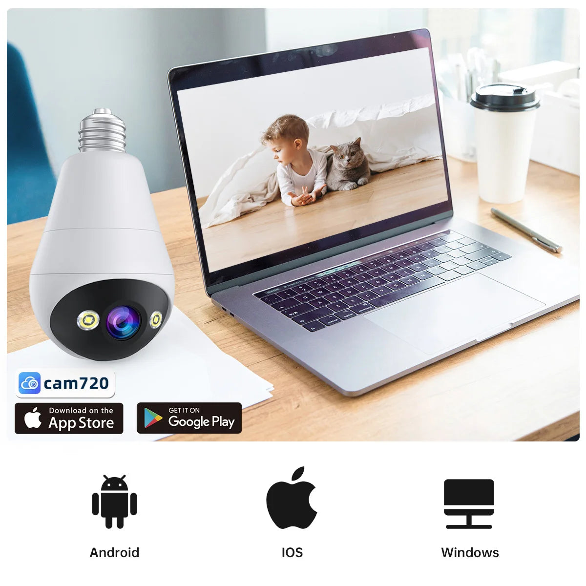 JOOAN 3MP IP Camera 2.4G Wifi E27 Bulb Surveillance Camera Smart Home AI Tracking Security Baby Monitor Wireless CCTV Camera
