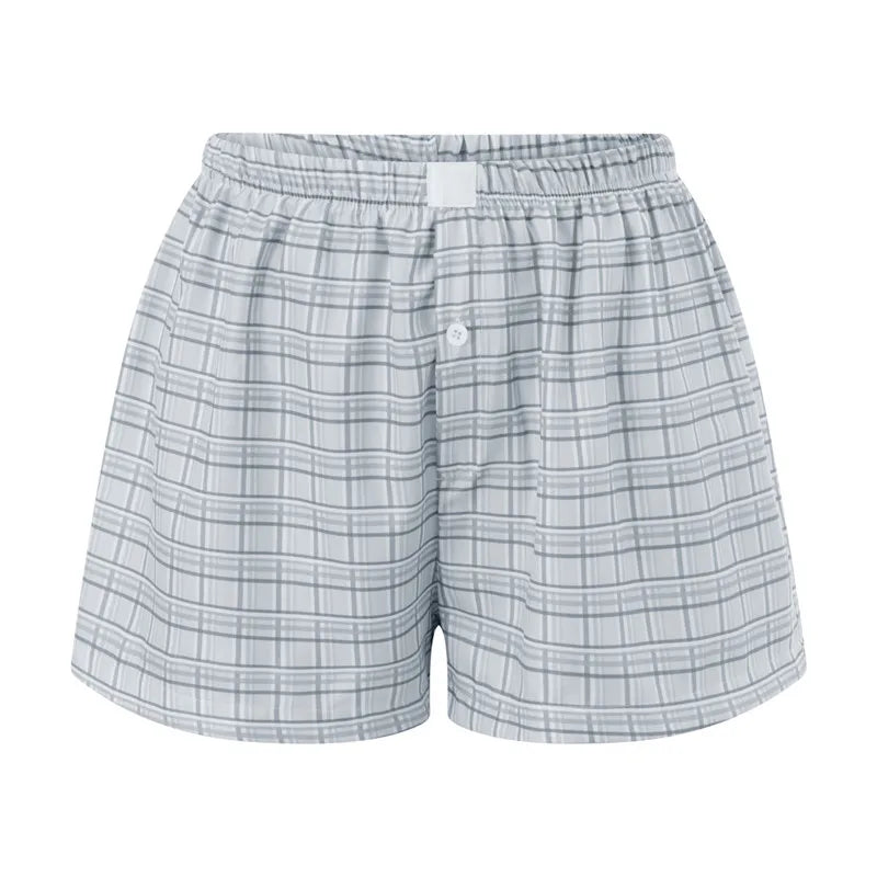 Women Vintage Summer Plaid Shorts y2k Fairy Clothes Sweet Girls Elastic Waist Slim Fit Bloomers Pants Loungewear Kawaii Shorts