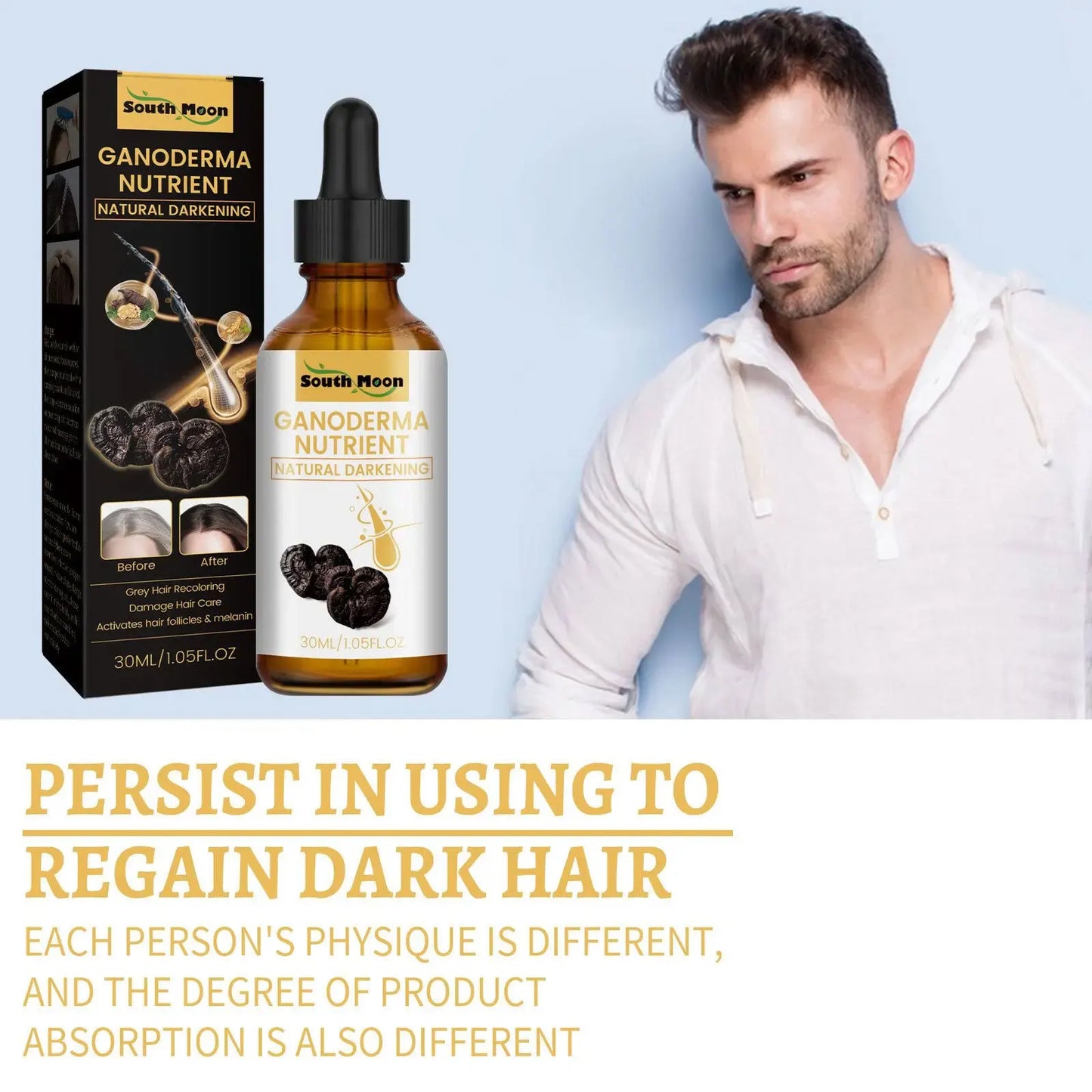 Ganoderma Hair Essential Oil Nutrient Darkening Improving Greying Reducing Damaged Prevent Loss Repairs Roots Hair Growth Serum