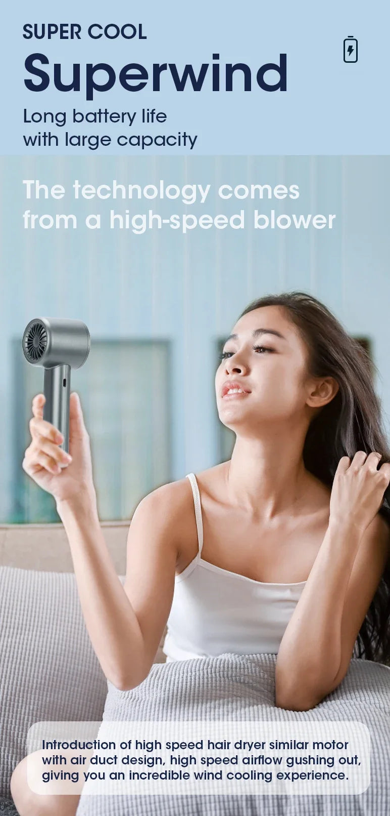 120 Gears Handheld Fan Desktop Small Fan Portable USB Charging Turbo Fan High-speed Mini Fan Data Disply Air Conditioner Fans