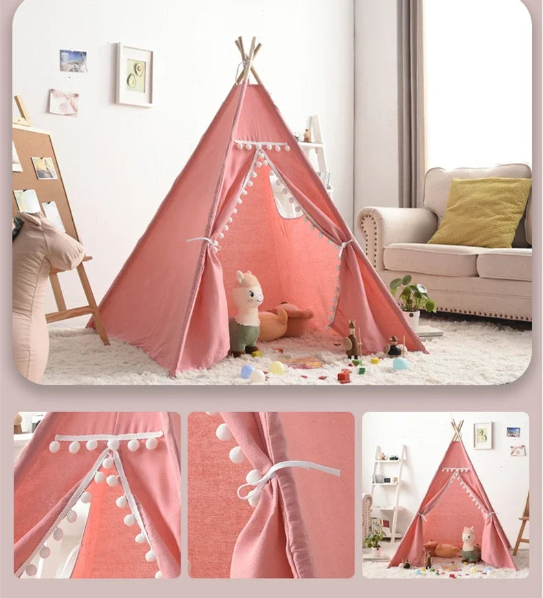 Portable Children Tents Tipi Play House Kids Cotton Canvas Indian Play Tent Wigwam Child Little Beach Teepee Party Room Decor