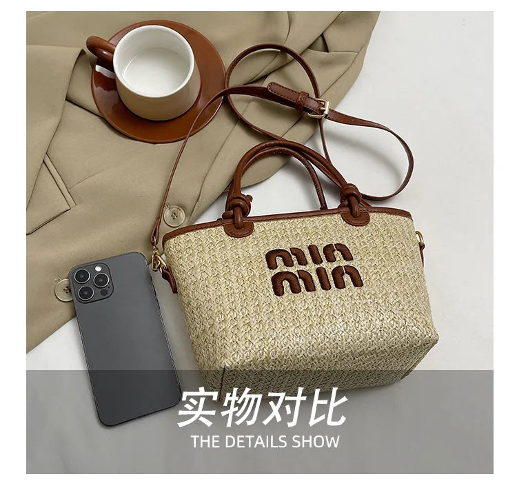 New Summer Beach Grass Woven Bag Women's Handbag Embroidered Thread Fashion Crossbody Bag Women's Unique Design Shoulder Bag