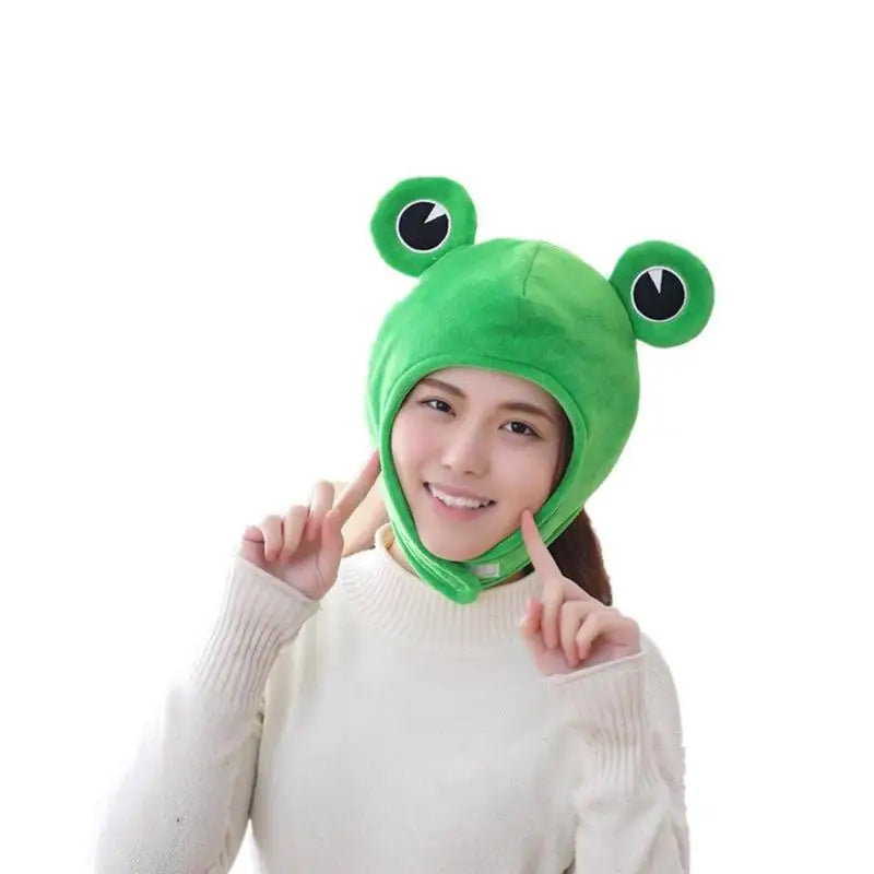 Cartoon Funny Adorable Plush Frog Hat Big Eyes Creative Animal Cosplay Costume Dress Up Hat Headgear for Kids Adults Gift C4Z2